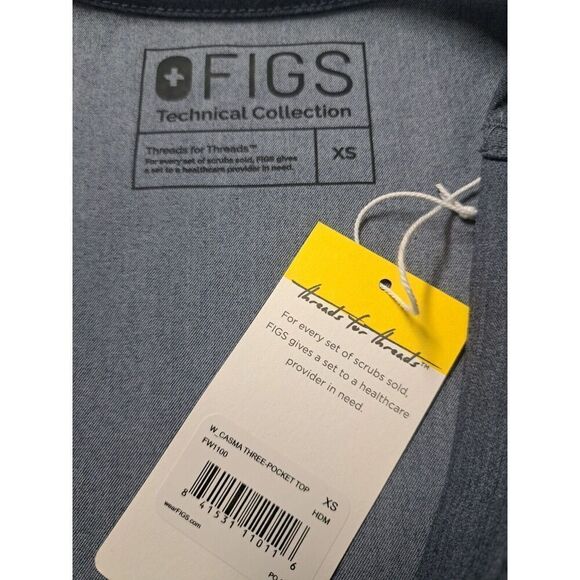 FIGS Technical Collection Scrub Top Women's X-Small Blue Heather Denim Casma - Picture 9 of 11